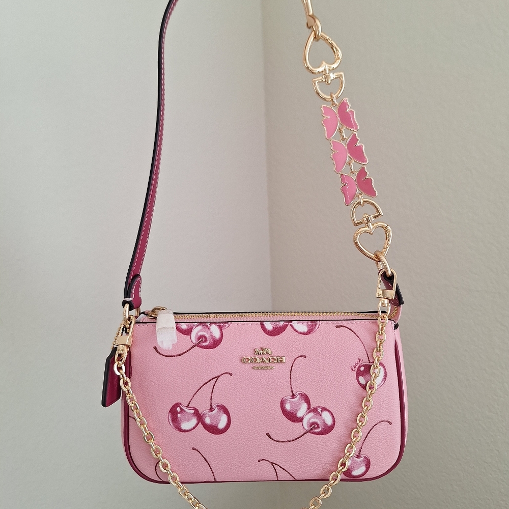 NWT  Coach Nolita 19 With Cherry Print CR827 100% Authentic + Butterfly Chain